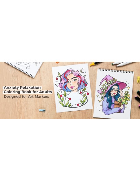 Ohuhu Double Sided Bleedproof Colouring Book for Alcohol Markers - Portraits of Joy
