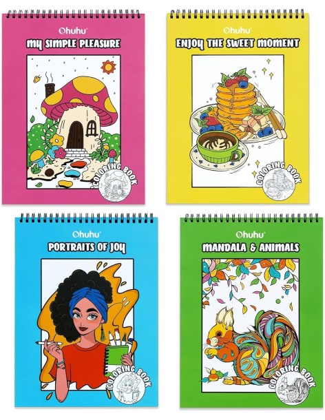 Ohuhu Double-Sided Bleedproof Coloring Book for Alcohol Markers - Set of 4 Colouring Books