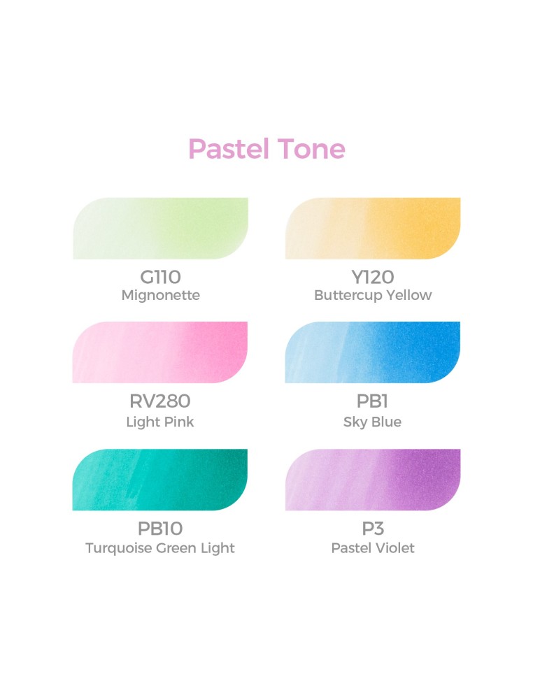 Ohuhu Honolulu Dual Tips Alcohol Art Markers - 6 Pastel Tone Colours, Brush and Chisel