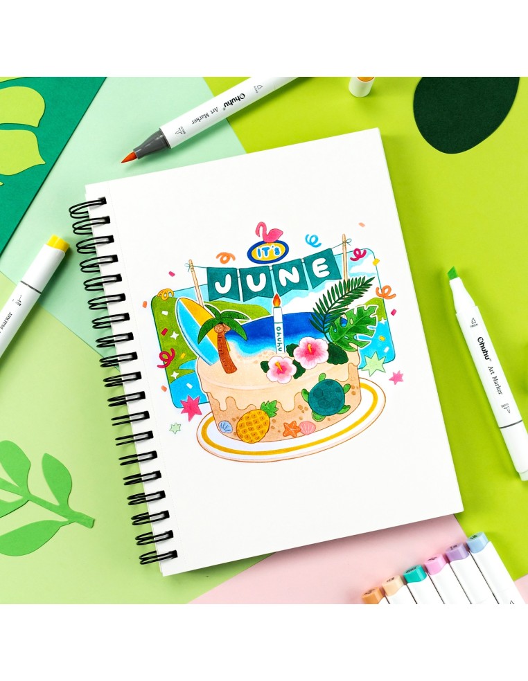 Ohuhu Honolulu Dual Tips Alcohol Art Markers - 6 Pastel Tone Colours, Brush and Chisel
