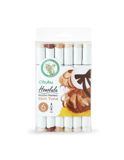 Ohuhu Honolulu Dual Tips Alcohol Art Markers - 6 Skin Tone Colours, Brush and Chisel