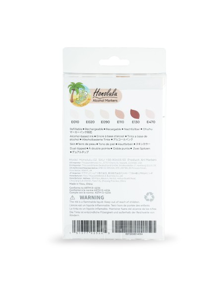 Ohuhu Honolulu Dual Tips Alcohol Art Markers - 6 Skin Tone Colours, Brush and Chisel