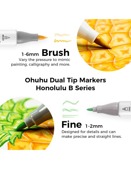 Ohuhu Honolulu B Dual Tips Alcohol Art Markers - 48 Classic Colours, Brush and Fine