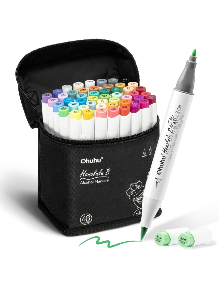 Ohuhu Honolulu B Dual Tips Alcohol Art Markers - 48 Classic Colours, Brush and Fine