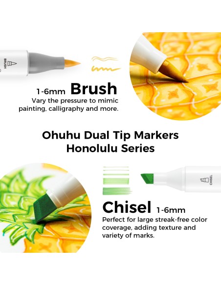Ohuhu Honolulu Dual Tips Alcohol Art Markers - 320 Colours, Brush and Chisel