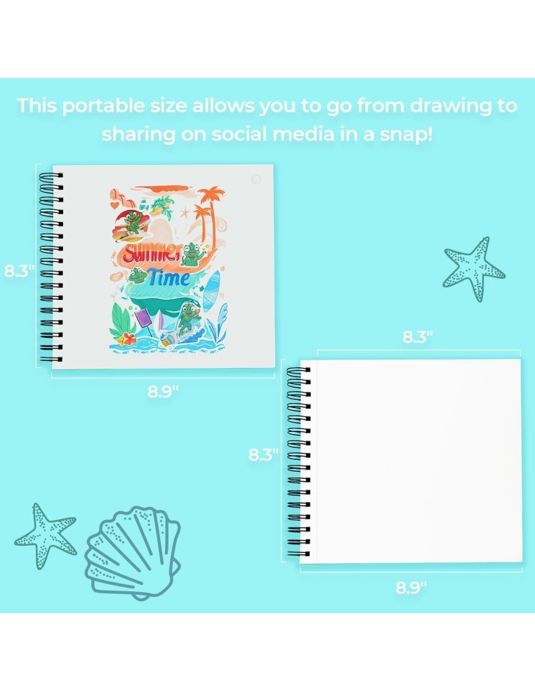 Ohuhu Bleedproof Double-Sided Marker Pad, Square, Spiral-Bound - 8.3 x 8.9" (21 x 22.5cm) - 150GSM/ 90LB