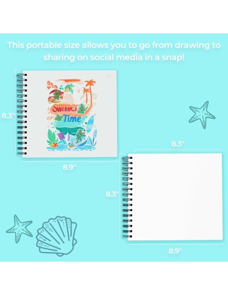 Ohuhu Bleedproof Double-Sided Marker Pad, Square, Spiral-Bound - 8.3 x 8.9" (21 x 22.5cm) - 150GSM/ 90LB