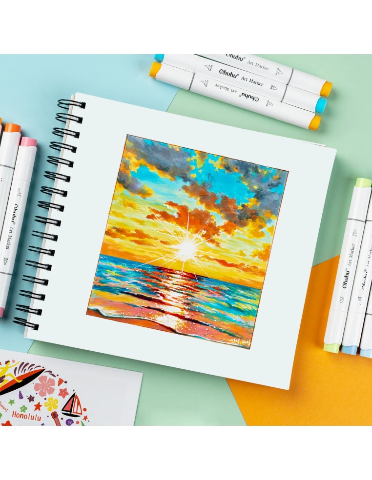Ohuhu Bleedproof Double-Sided Marker Pad, Square, Spiral-Bound - 8.3 x 8.9" (21 x 22.5cm) - 150GSM/ 90LB