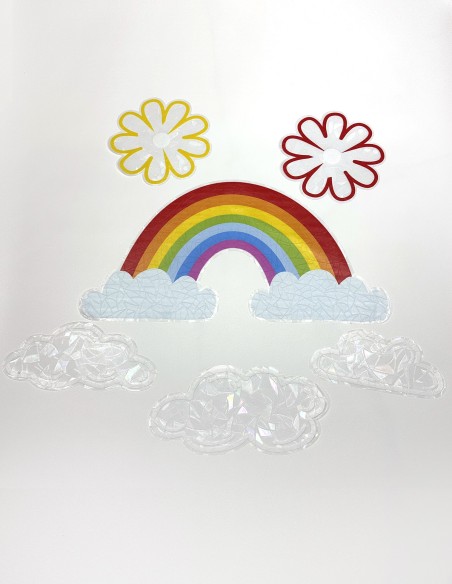 Soft Glow Suncatcher Sticker, Reusable - Rainbow, Clouds & Flowers Set