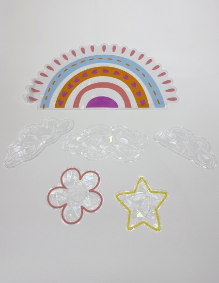 Soft Glow Suncatcher Sticker, Reusable - Rainbow, Clouds & Flowers Set